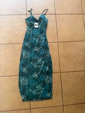 No Comment Teal Floral Maxi Skirt